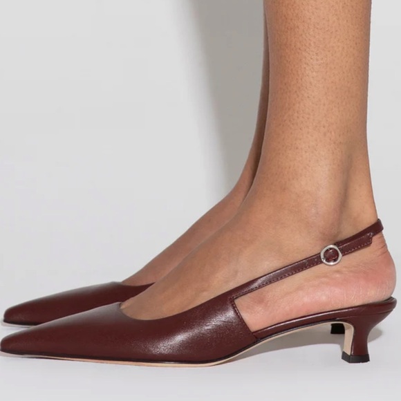 ♥️NWT AEYDE CATRINA NAPPA LEATHER SLINGBACK PUMPS IN BURGUNDY SIZE 40/US10 - Picture 7 of 15